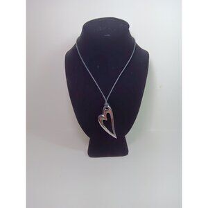 Vintage Rare One Of A Kind Fossil Steel Silver Toned Heart Necklace